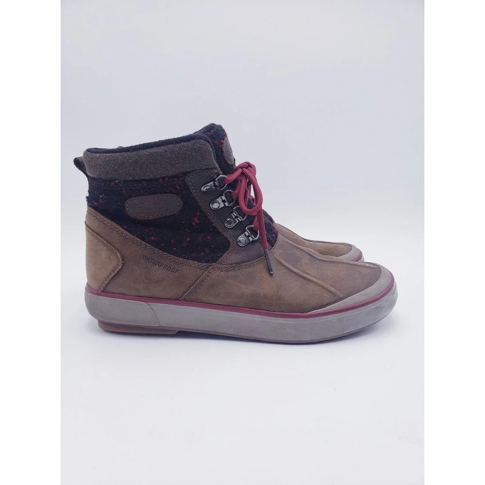 KEEN Elsa II Waterproof Ankle Boots Brown Wool Blend Lace Up Womens Size 8.5